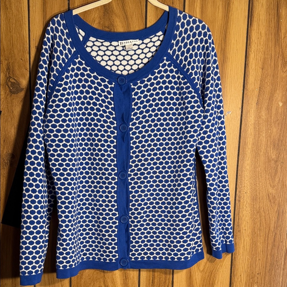 Pendleton Blue & White Polka Dot Button-Front Car… - image 1